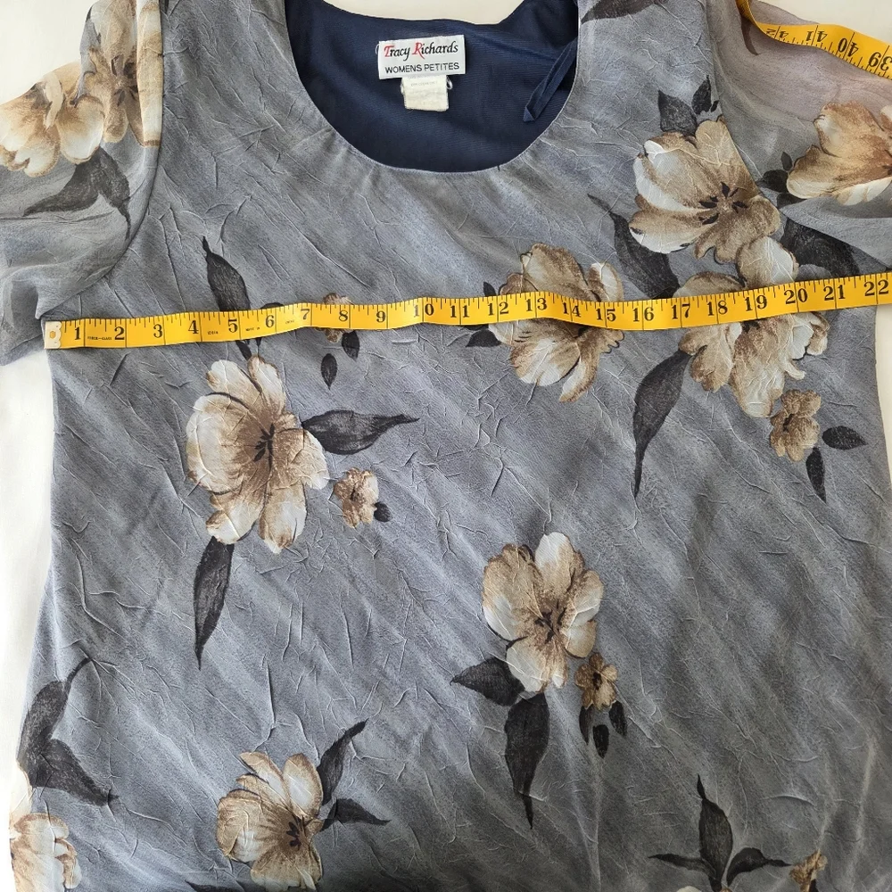 Vintage Y2K Tracy Richards 16P Floral Bias Cut Midi Dress Blue Gray Fairy Grunge